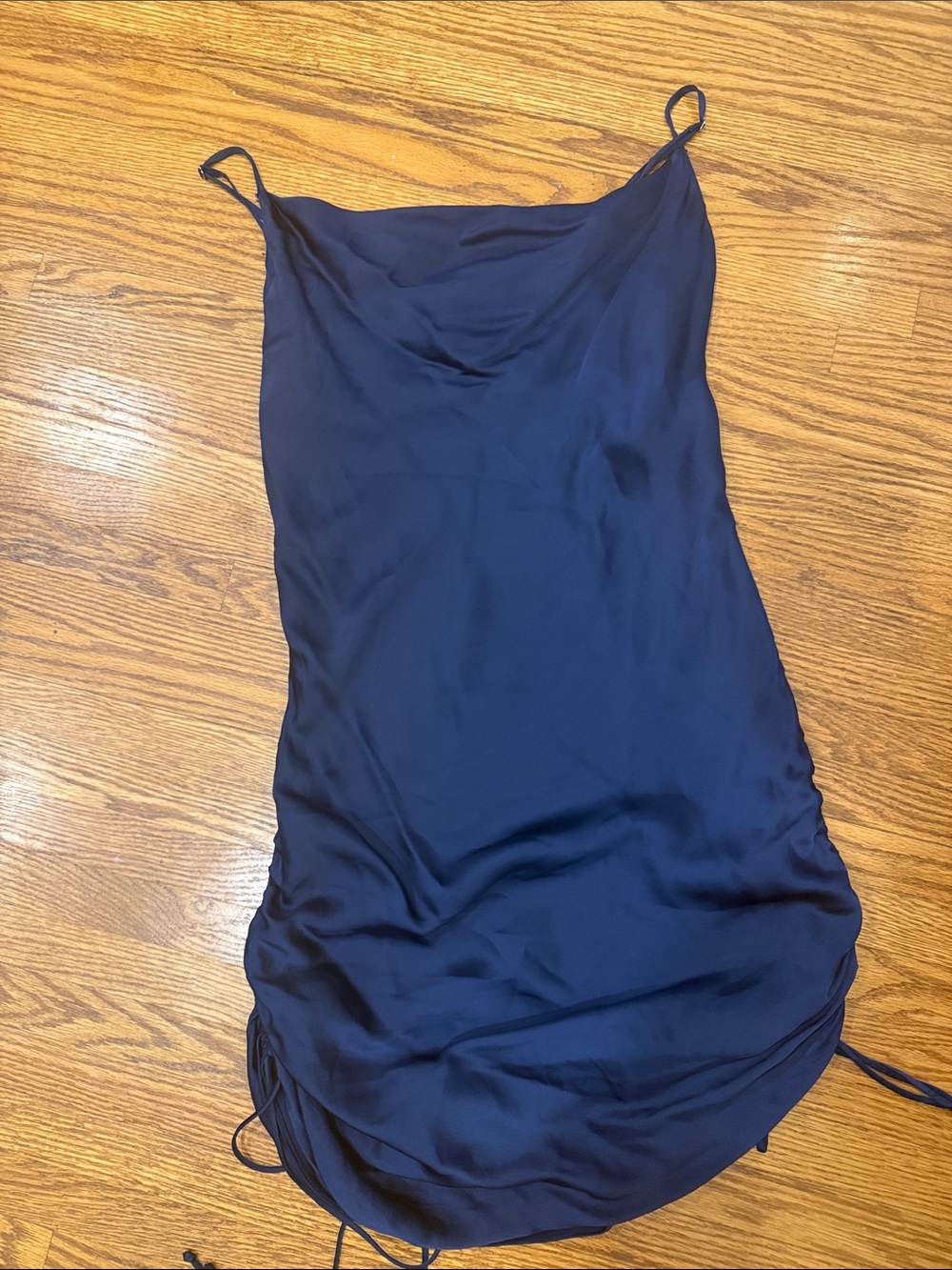 Wilfred Navy Satin Slip Dress with Cowl Neck
